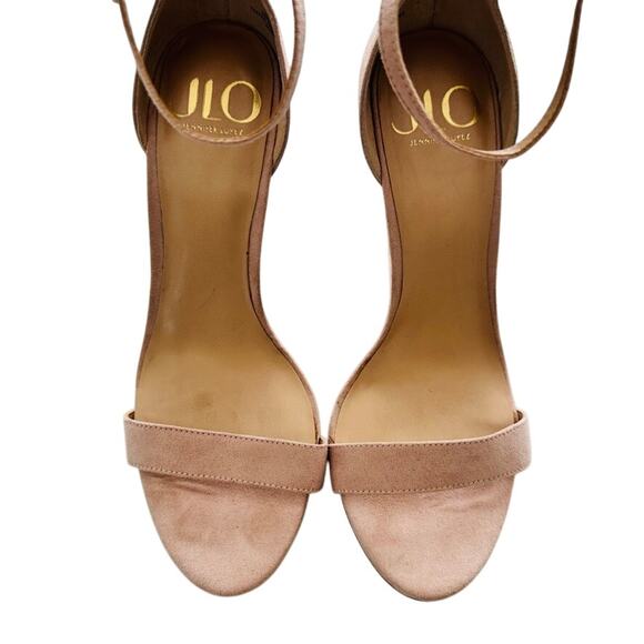 J Lo Janess Open Toe Wedge Sandal Nude Heel Size 9 Gold Silver Metallic - Picture 3 of 8